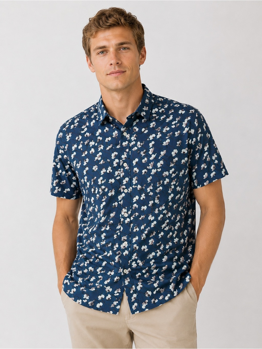 Bonobos Navy Short-Sleeve Floral Button-Down Shirt
